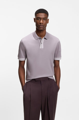 Polo BOSS de Algodón Mercerizado con Detalles de Rayas Contrastantes - Morado Claro