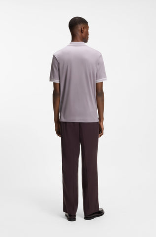 Polo BOSS de Algodón Mercerizado con Detalles de Rayas Contrastantes - Morado Claro