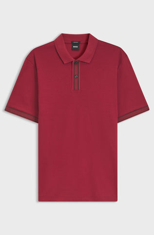 Polo BOSS de Algodón Mercerizado con Detalles de Rayas Contrastantes - Rojo