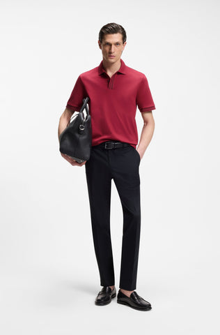 Polo BOSS de Algodón Mercerizado con Detalles de Rayas Contrastantes - Rojo