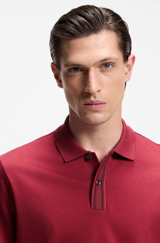 Polo BOSS de Algodón Mercerizado con Detalles de Rayas Contrastantes - Rojo