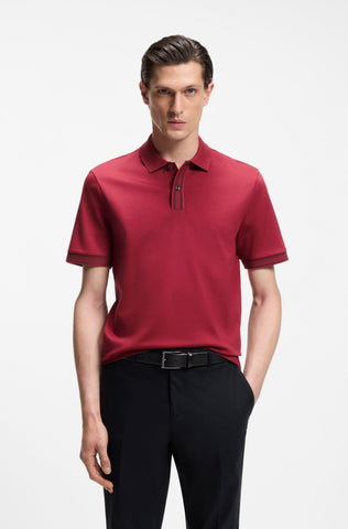 Polo BOSS de Algodón Mercerizado con Detalles de Rayas Contrastantes - Rojo