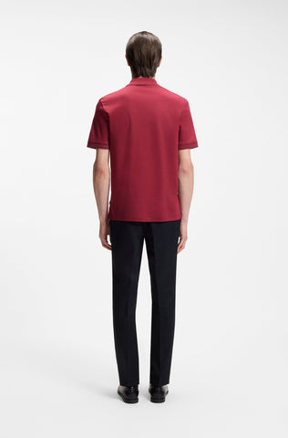 Polo BOSS de Algodón Mercerizado con Detalles de Rayas Contrastantes - Rojo