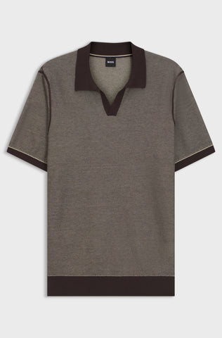 Polo de Punto BOSS Hombre Marrón Texturizado Regular Fit