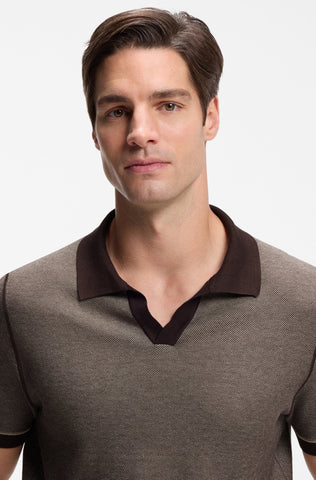 Polo de Punto BOSS Hombre Marrón Texturizado Regular Fit