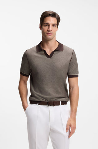 Polo de Punto BOSS Hombre Marrón Texturizado Regular Fit