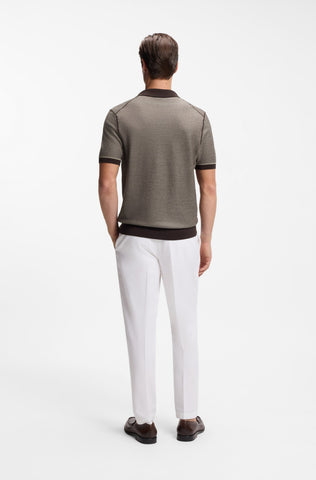 Polo de Punto BOSS Hombre Marrón Texturizado Regular Fit