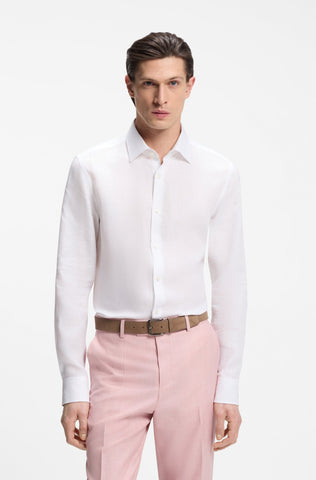Camisa BOSS Slim Fit en lino de fabricación italiana - Blanco