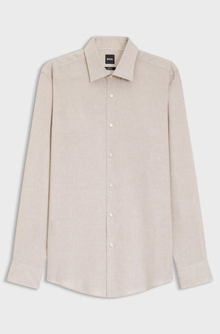 Camisa BOSS de Slim Fit en lino de fabricación italiana - Beige