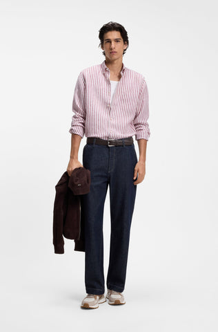 Camisa BOSS de Lino Regular Fit a Rayas con Cuello Button-Down