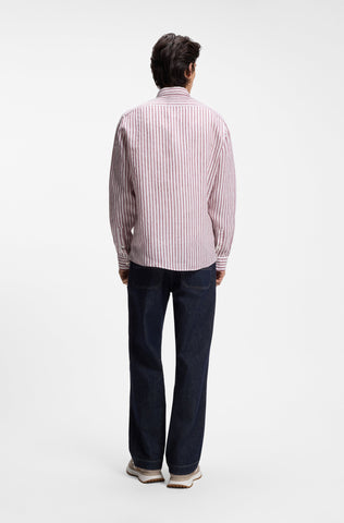 Camisa BOSS de Lino Regular Fit a Rayas con Cuello Button-Down