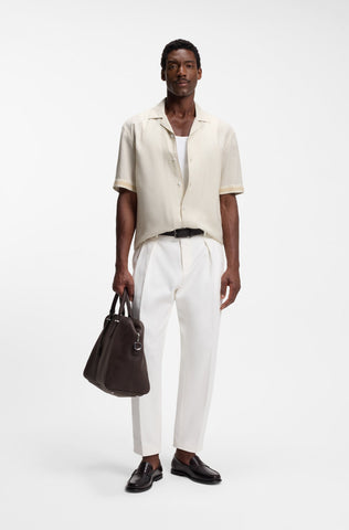 Camisa Resort BOSS en Mezcla de Lino con Microestampado Regular Fit  - Beige