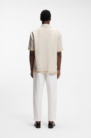 Camisa Resort BOSS en Mezcla de Lino con Microestampado Regular Fit  - Beige