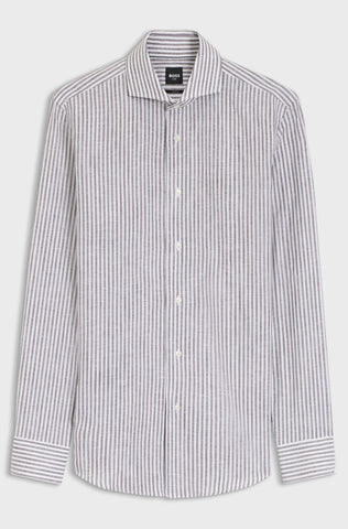Camisa Boss Slim fit de lino y algodón a rayas.