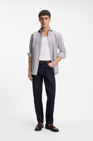 Camisa Boss Slim fit de lino y algodón a rayas.