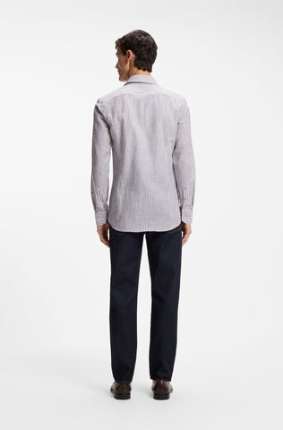 Camisa Boss Slim fit de lino y algodón a rayas.