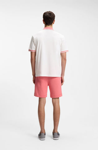 Polo BOSS Regular Fit de Algodón Mercerizado con Detalles en Contraste - Blanco/Rosa