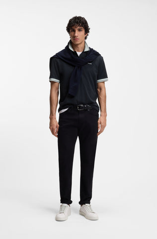 Polo BOSS Regular Fit de Algodón Mercerizado con Detalles en Contraste - Azul Marino/Verde Menta