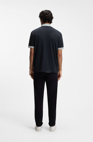 Polo BOSS Regular Fit de Algodón Mercerizado con Detalles en Contraste - Azul Marino/Verde Menta
