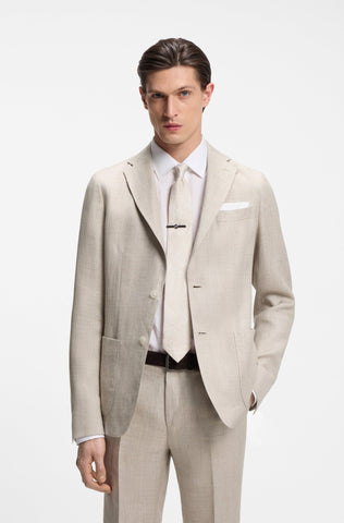 Chaqueta BOSS Slim Fit en Mezcla de Lino - Beige