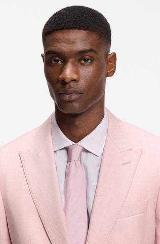 Chaqueta de traje BOSS ONE de corte ajustado en lana, seda y lino - Rosado
