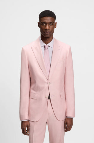 Chaqueta de traje BOSS ONE de corte ajustado en lana, seda y lino - Rosado