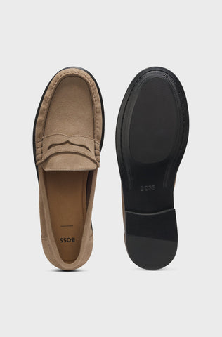Mocasines BOSS con ribete de monedas y logotipo en relieve - Beige