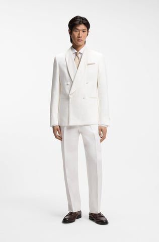 Pantalones BOSS en Lino de vestir de corte relajado con pliegues delanteros - Blanco