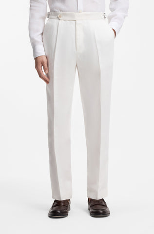 Pantalones BOSS en Lino de vestir de corte relajado con pliegues delanteros - Blanco