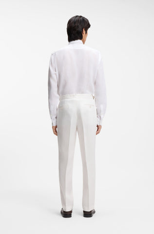 Pantalones BOSS en Lino de vestir de corte relajado con pliegues delanteros - Blanco