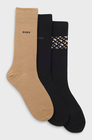Pack de 3 Medias BOSS 3P RS Giftset CC de Algodón – Negro / Beige