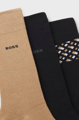 Pack de 3 Medias BOSS 3P RS Giftset CC de Algodón – Negro / Beige