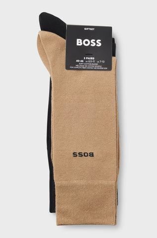 Pack de 3 Medias BOSS 3P RS Giftset CC de Algodón – Negro / Beige