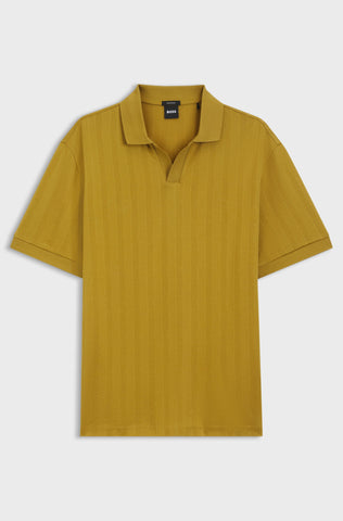 Polo BOSS C-Ponti de Algodón Jacquard con Cuello Johnny – Dorado