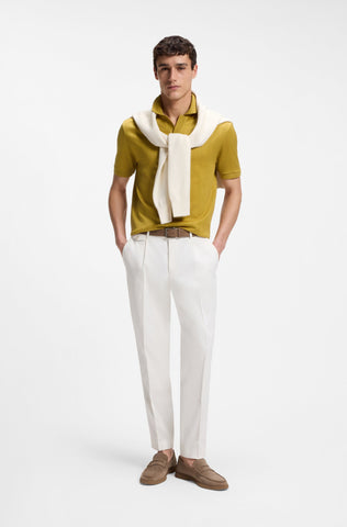 Polo BOSS C-Ponti de Algodón Jacquard con Cuello Johnny – Dorado
