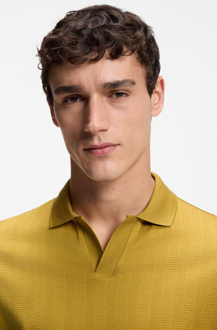 Polo BOSS C-Ponti de Algodón Jacquard con Cuello Johnny – Dorado