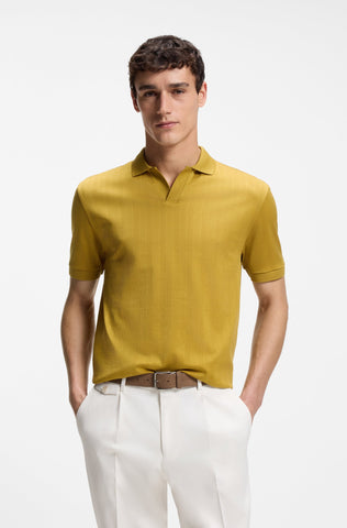 Polo BOSS C-Ponti de Algodón Jacquard con Cuello Johnny – Dorado