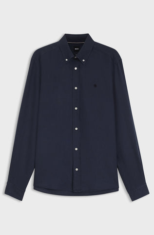 Camisa BOSS en Lino con Logo Doble B Bordado Slim Fit