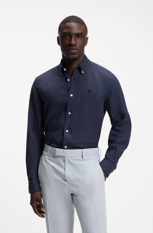 Camisa BOSS en Lino con Logo Doble B Bordado Slim Fit