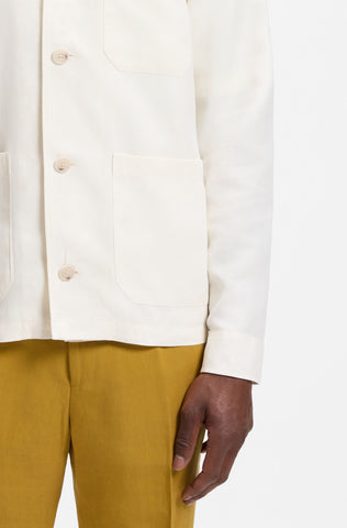Sobrecamisa BOSS en Lino Italiano Relaxed Fit  con Bolsillo de Parche - Blanco