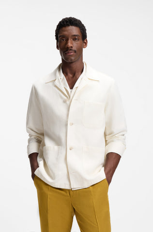 Sobrecamisa BOSS en Lino Italiano Relaxed Fit  con Bolsillo de Parche - Blanco