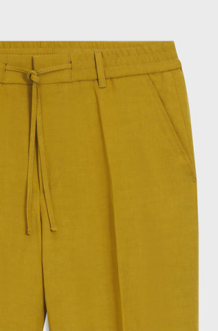 Pantalón BOSS C-Perin-RDS-263 Tapered Fit de lyocell y lino – Dorado