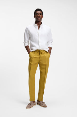 Pantalón BOSS C-Perin-RDS-263 Tapered Fit de lyocell y lino – Dorado