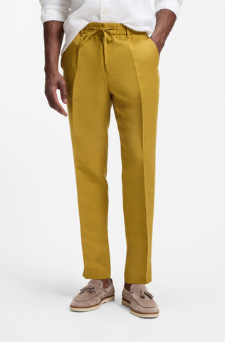 Pantalón BOSS C-Perin-RDS-263 Tapered Fit de lyocell y lino – Dorado