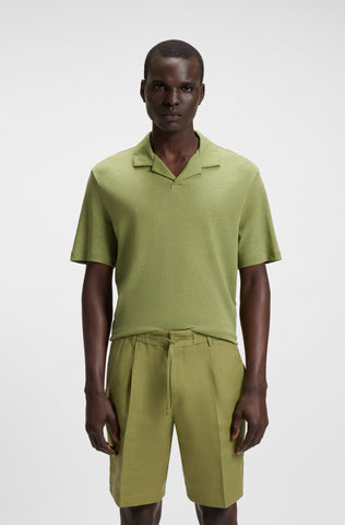 Polo Shirt BOSS de algodón y lino con cuello Johnny