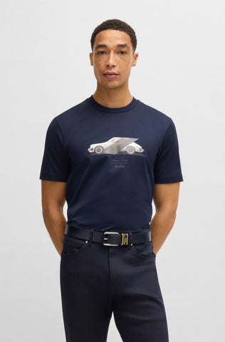 Correa de piel perforada Porsche x BOSS con trabilla con la marca