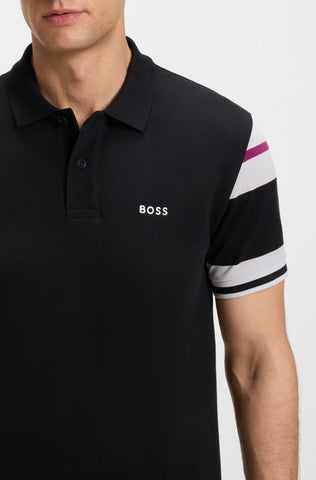 Polo BOSS con Rayas en Mangas en Piqué de Algodón Transpirable Regular Fit