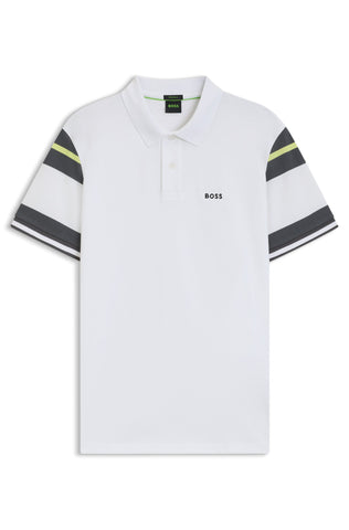 Polo BOSS con Rayas en Mangas en Piqué de Algodón Transpirable Regular Fit