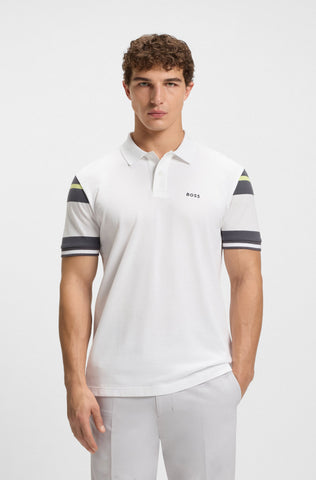 Polo BOSS con Rayas en Mangas en Piqué de Algodón Transpirable Regular Fit