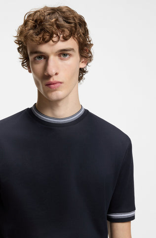 T-Shirt BOSS de algodón mercerizado con ribetes en contraste slim fit